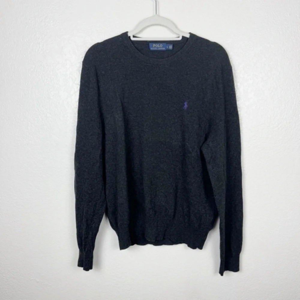Polo Ralph Lauren Dark Gray Crewneck Sweater 100% Merino Wool Size Large